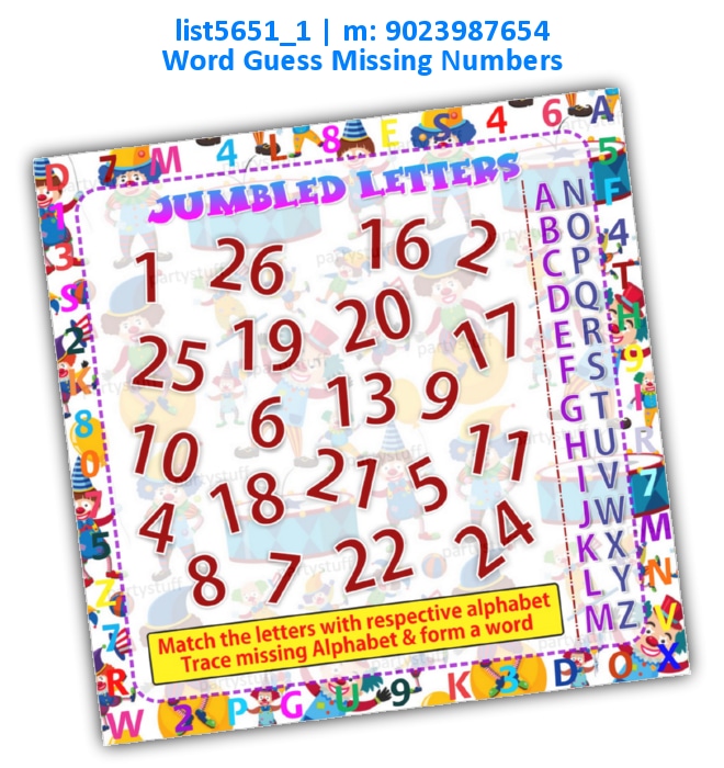 Clown guess missing word | Printed list5651_1 Printed Paper Games