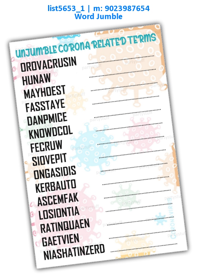 Unjumble corona terms | Printed list5653_1 Printed Paper Games