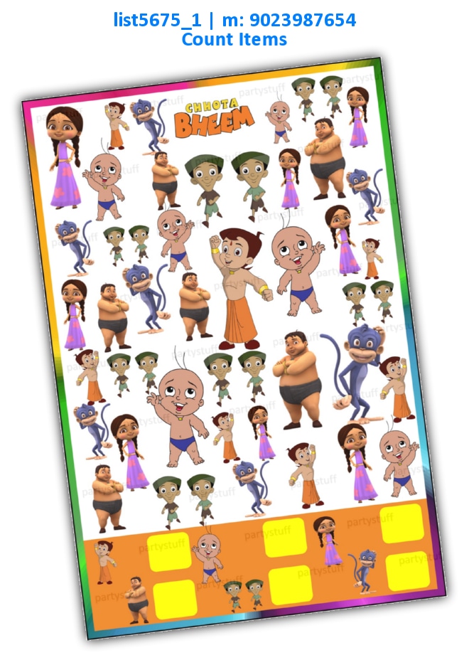 Count chhota bheem characters | Printed list5675_1 Printed Paper Games