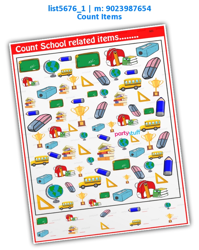 Count School Items | Printed list5676_1 Printed Paper Games