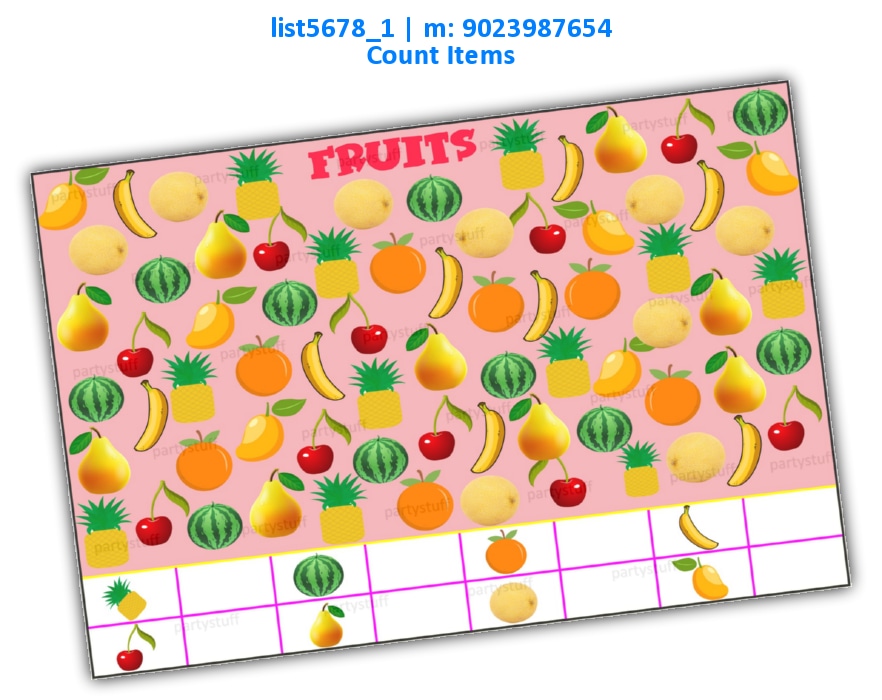 Count Fruits list5678_1 Printed Paper Games