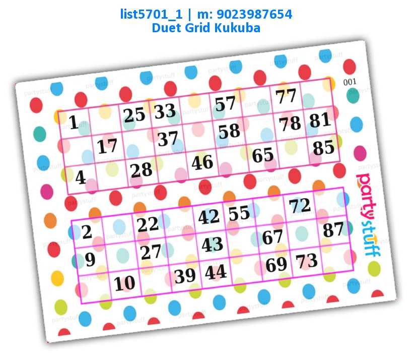 Polka dots duet classic grids | Printed list5701_1 Printed Tambola Housie