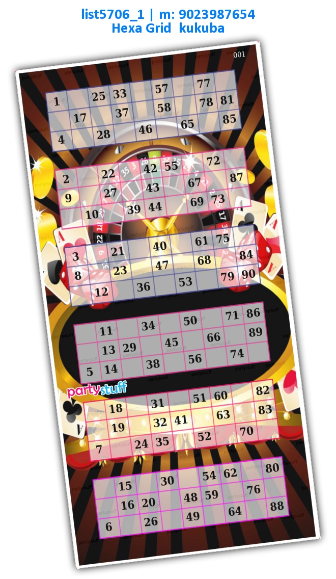 Casino Hexa Classic Grids | Printed list5706_1 Printed Tambola Housie