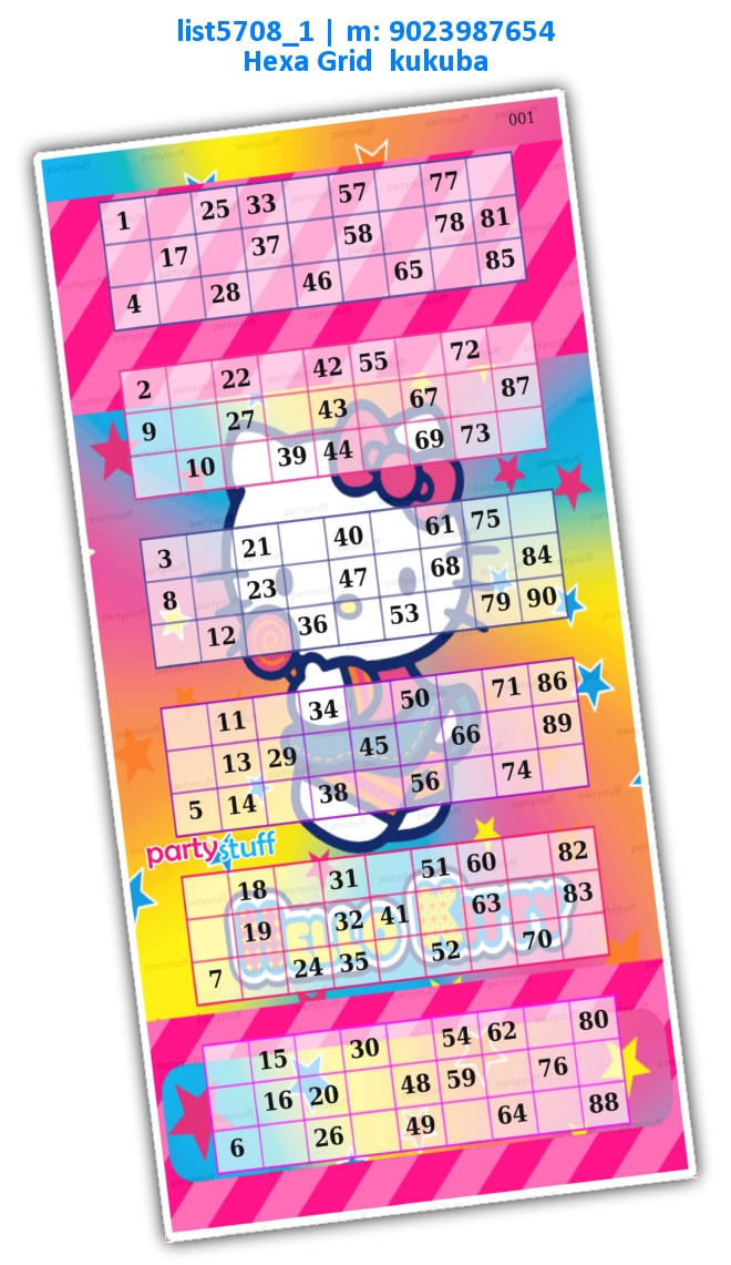 Hello Kitty Hexa Classic Grids | Printed list5708_1 Printed Tambola Housie