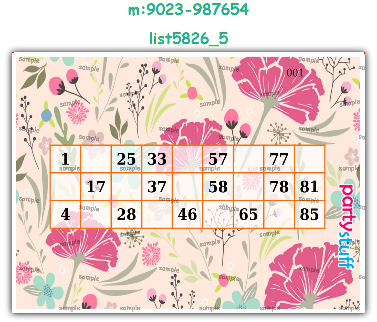 Floral duet classic grids 2 | Printed list5826_5 Printed Tambola Housie
