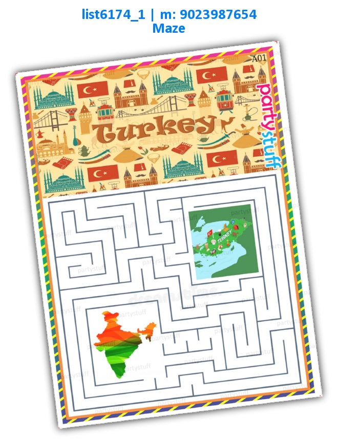 India to Turkey Maze list6174_1 Printed Paper Games