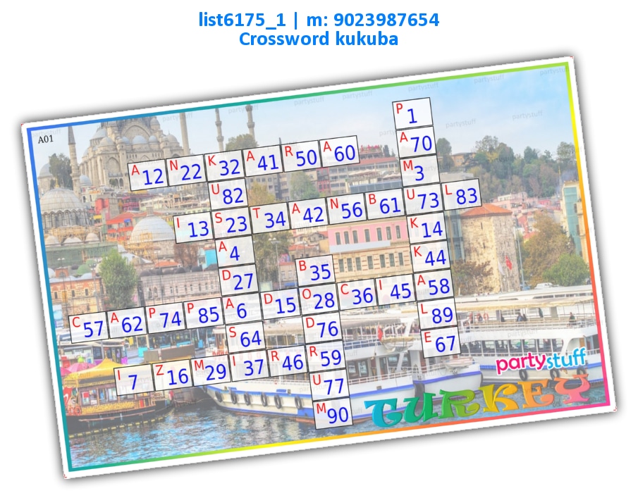 Turkey places crossword kukuba list6175_1 Printed Tambola Housie