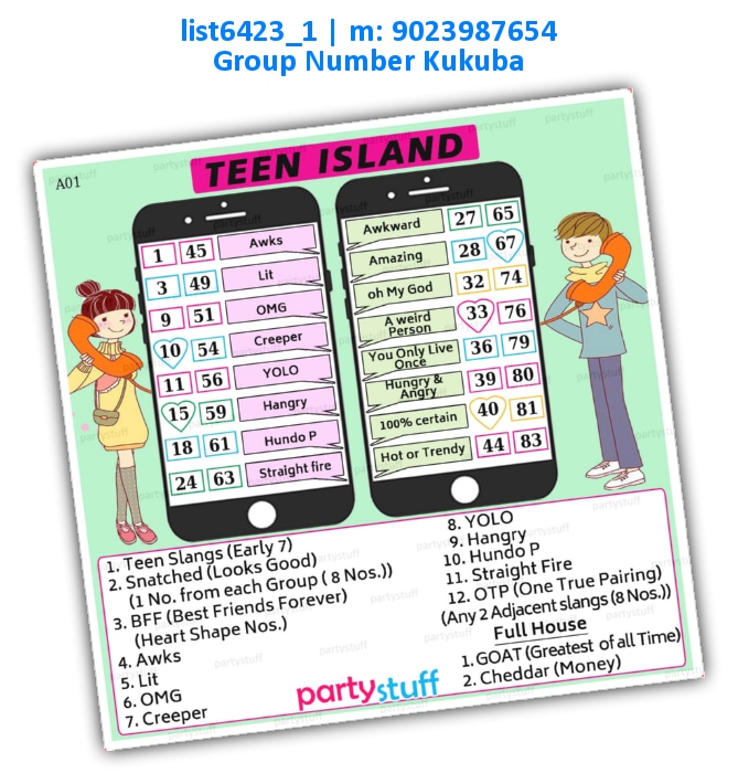 Teen Island | Printed list6423_1 Printed Tambola Housie