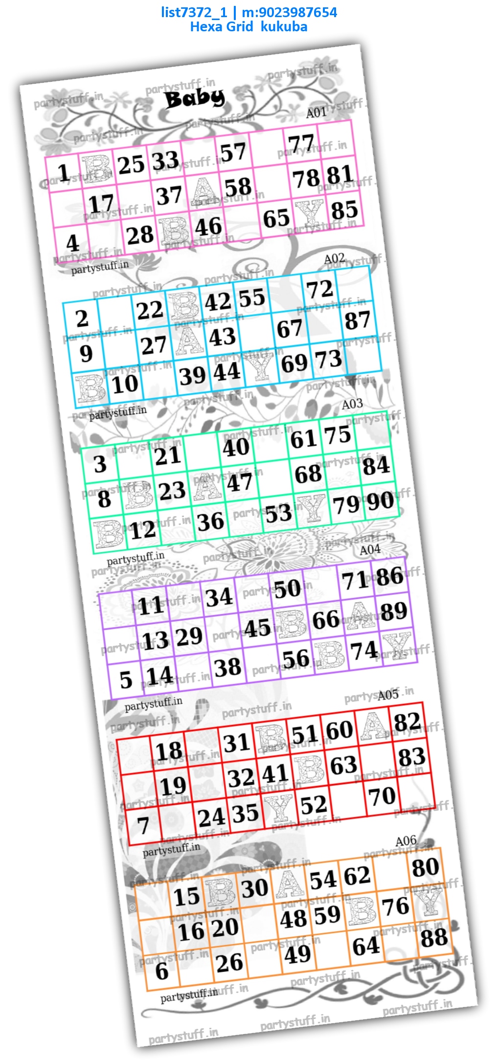 Baby theme classic tambola sheet list7372_1 PDF Tambola Housie