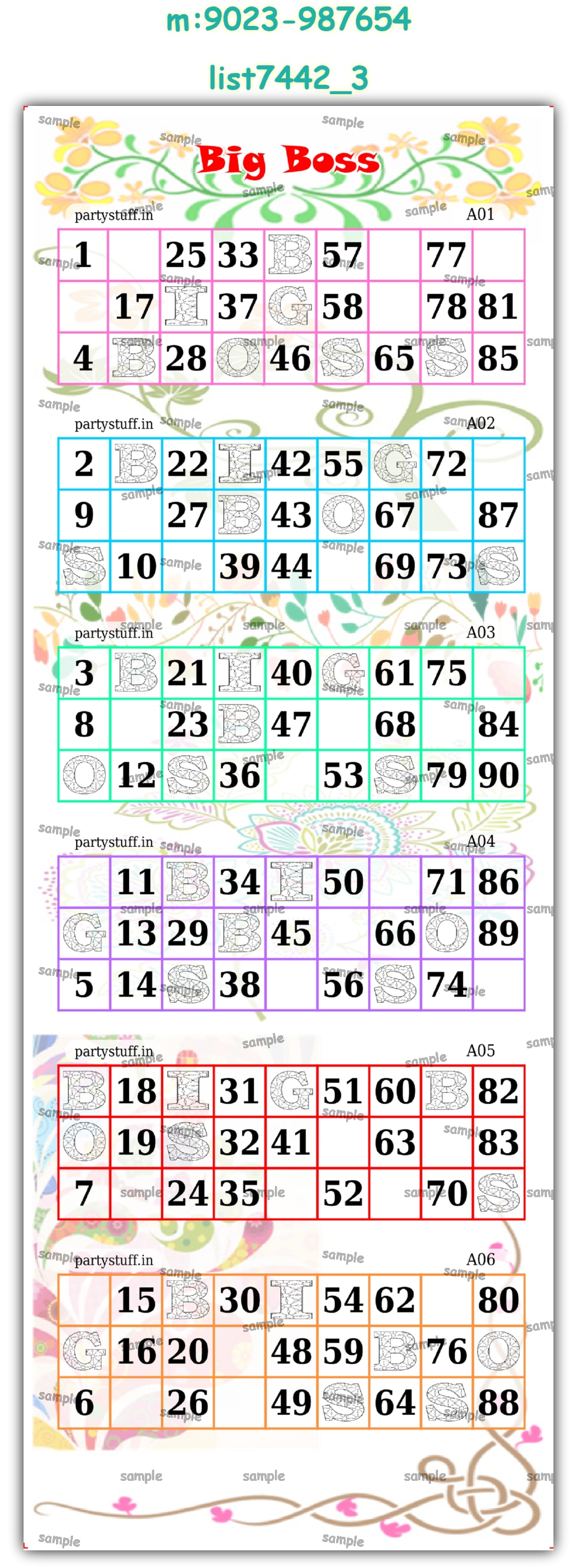 Big Boss theme classic tambola sheet | Printed list7442_3 Printed Tambola Housie