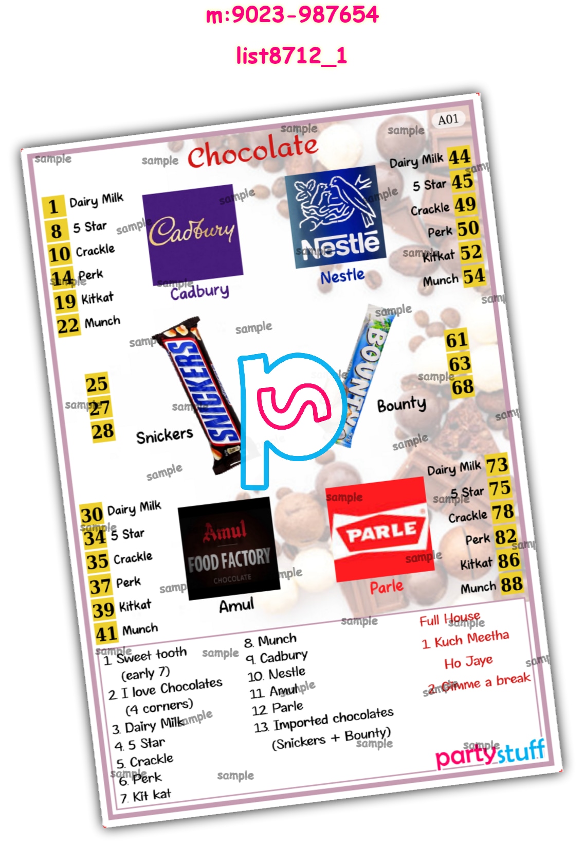 Tambola Housie | Printed list8712_1 Printed Tambola Housie