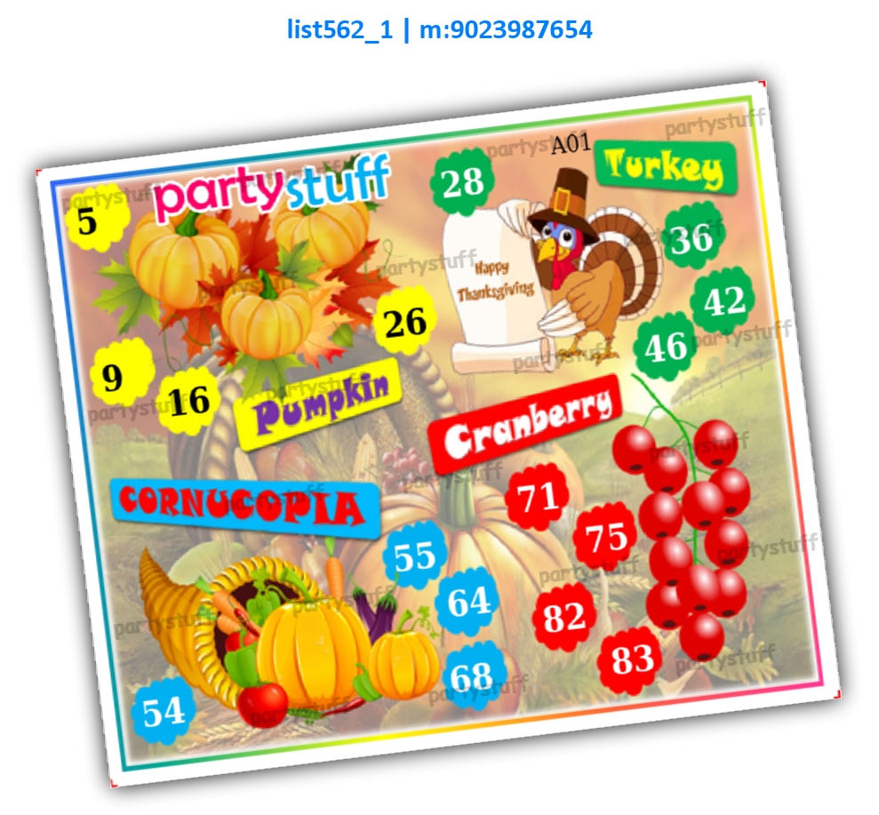 Thanksgiving kukuba 3 | Printed list562_1 Printed Tambola Housie