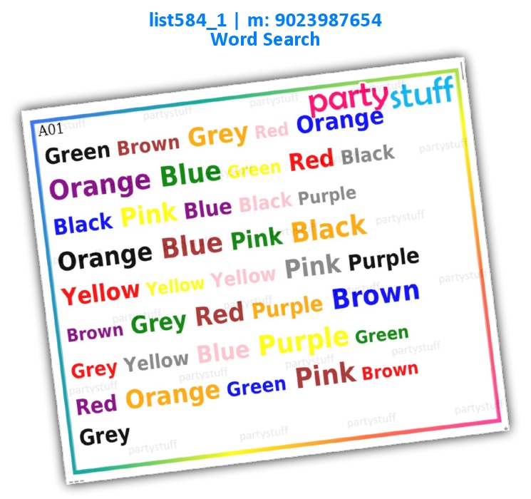 Say Color kukuba 1 | Printed list584_1 Printed Paper Games