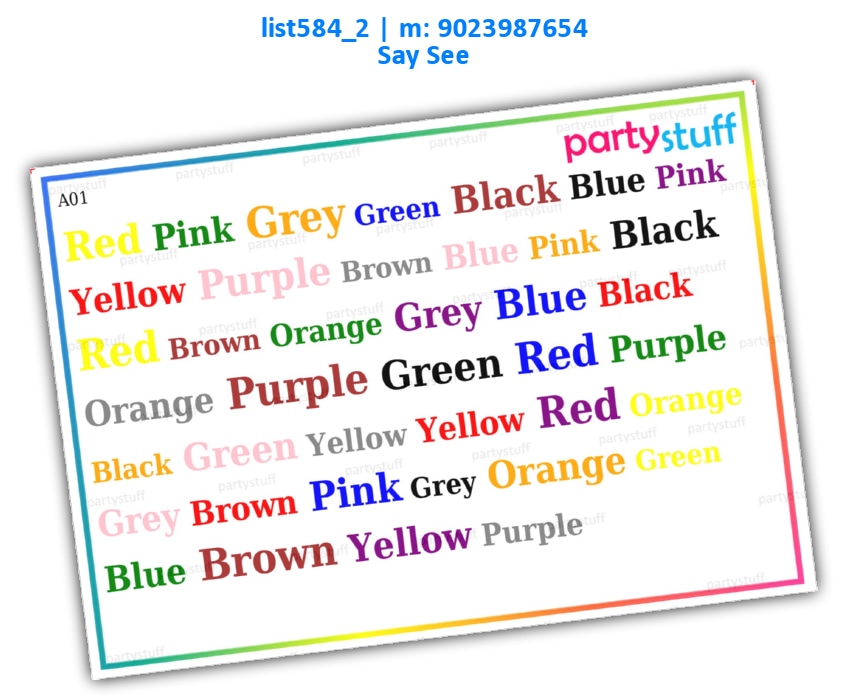 Say Color kukuba 1 | Printed list584_2 Printed Paper Games