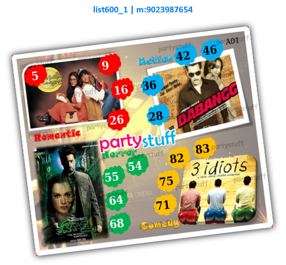 Movies kukuba 1 | Printed list600_1 Printed Tambola Housie