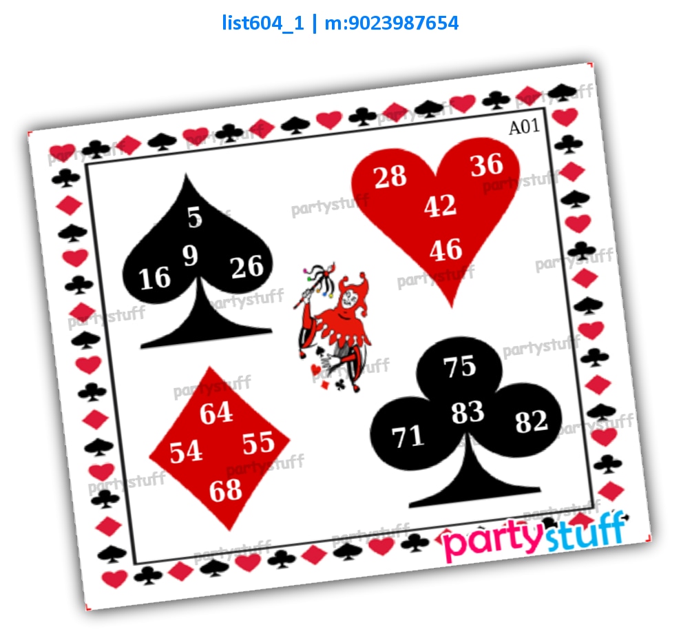 Playing Cards kukuba 3 | Printed list604_1 Printed Tambola Housie