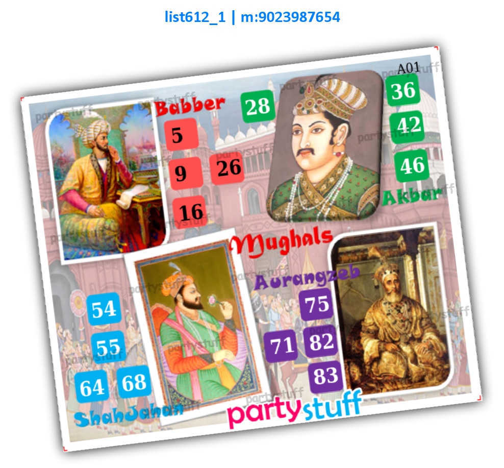 Mughals kukuba 1 | Printed list612_1 Printed Tambola Housie