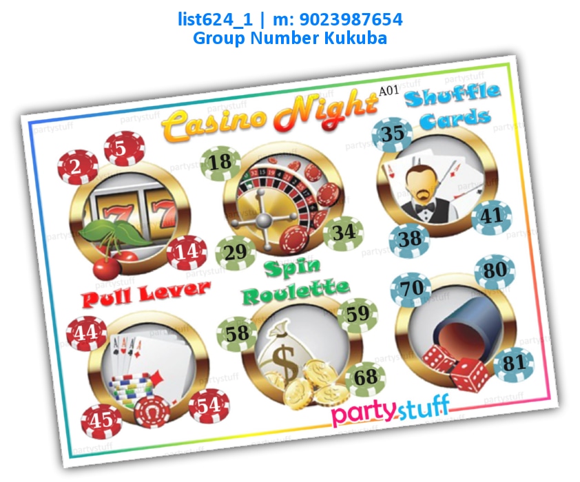 Casino Night kukuba 3 | Printed list624_1 Printed Tambola Housie
