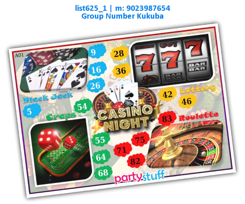 Casino Night kukuba 4 | Printed list625_1 Printed Tambola Housie