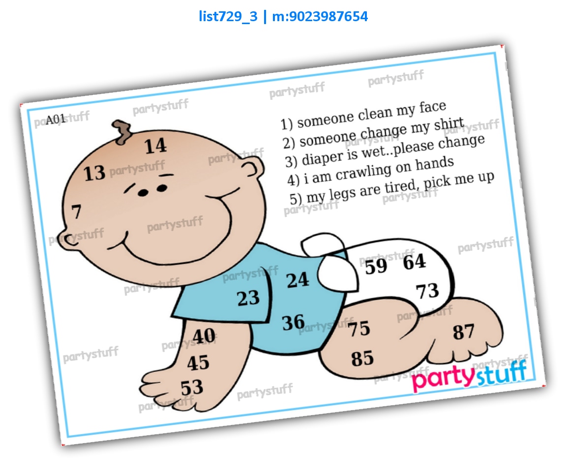 Baby Shower kukuba 19 | Printed list729_3 Printed Tambola Housie