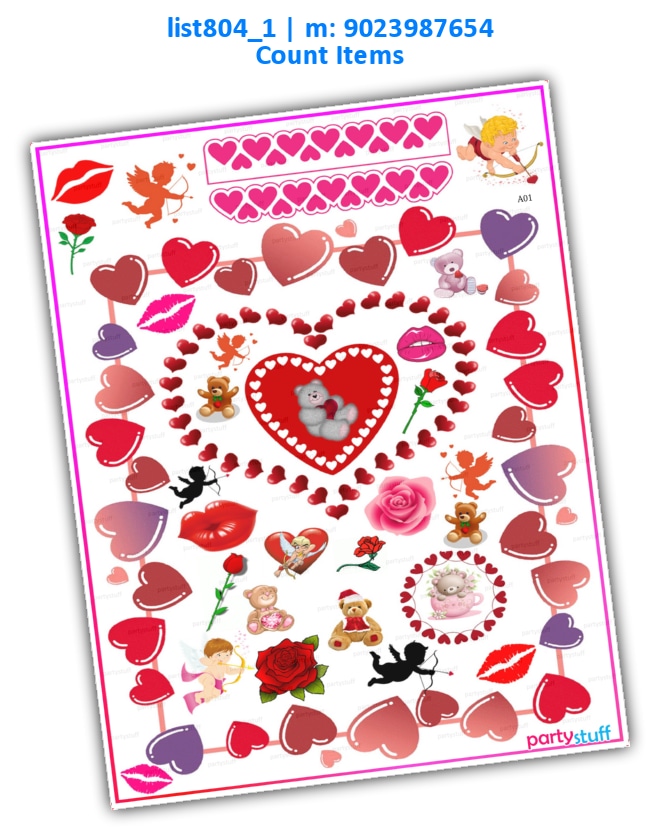 Valentine Items Count 2 | Printed list804_1 Printed Paper Games