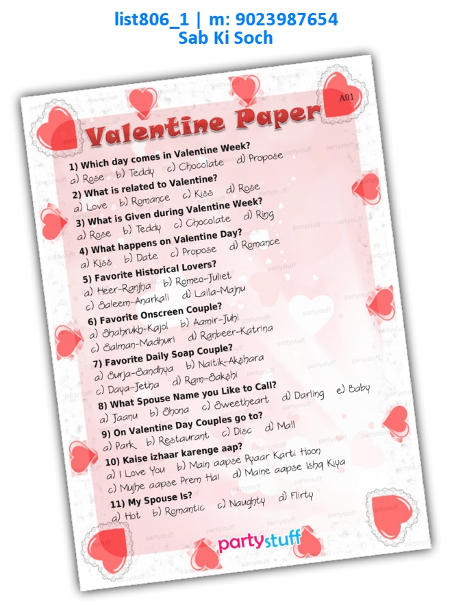 Valentine Sab Ki Soch | Printed list806_1 Printed Paper Games