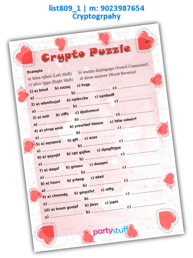 Valentine Crypto 1 | Printed list809_1 Printed Paper Games