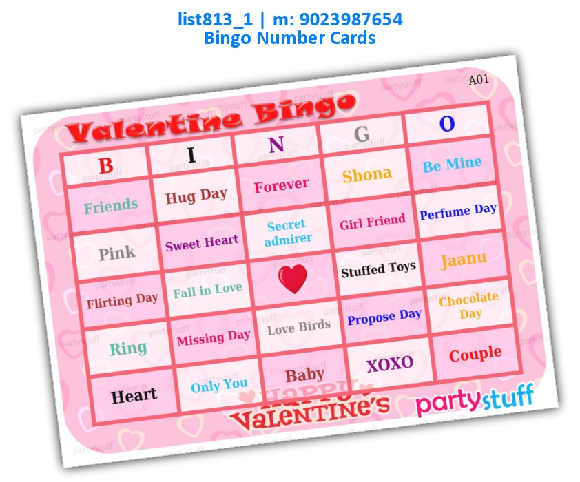 Valentine Names Bingo Cards | Printed list813_1 Printed Tambola Housie