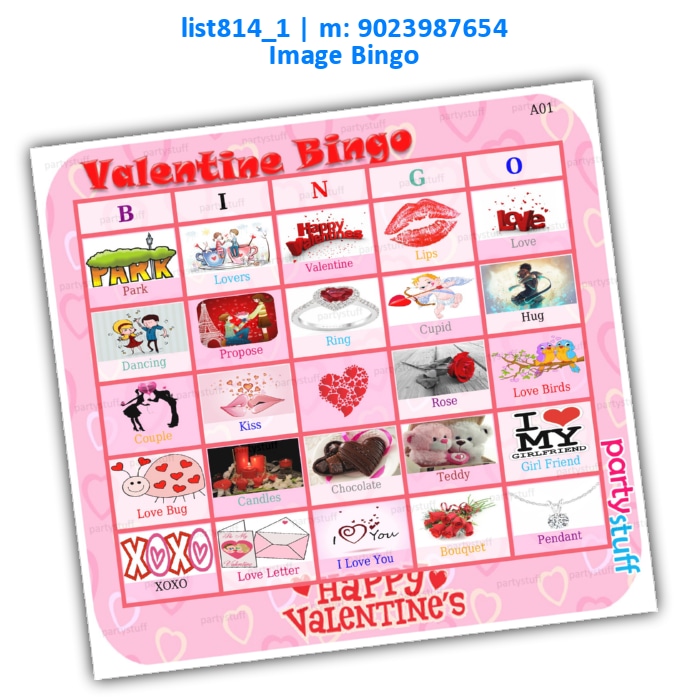 Valentine Images Names Bingo Cards | Printed list814_1 Printed Tambola Housie