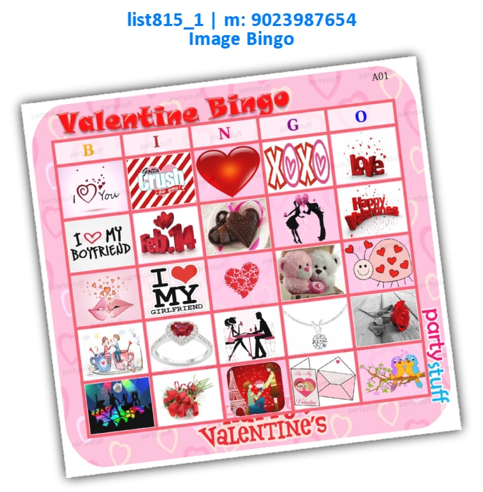 Valentine Images Bingo Cards | Printed list815_1 Printed Tambola Housie