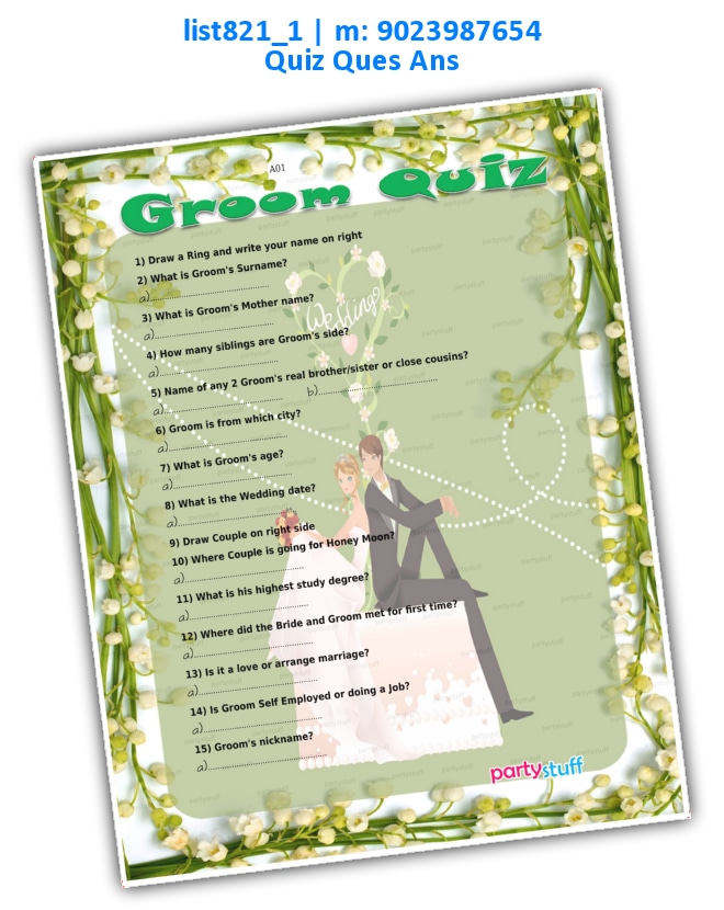 Marriage Groom Quiz | Printed list821_1 Printed Paper Games
