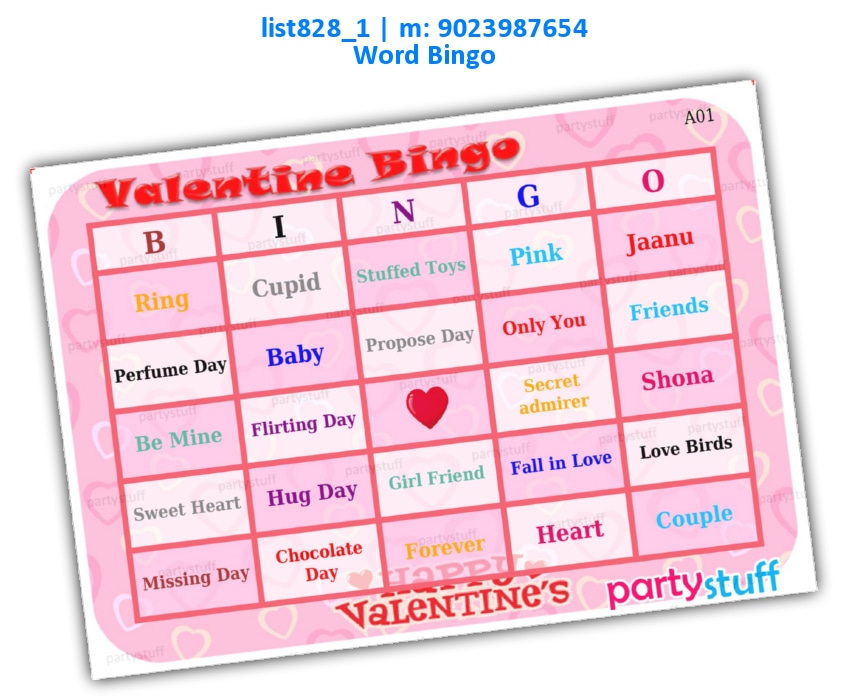Marriage Names Bingo Cards | Printed list828_1 Printed Tambola Housie