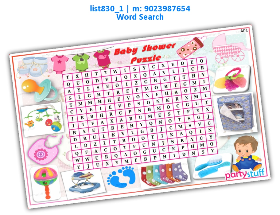 Baby Shower Word Search | Printed list830_1 Printed Paper Games