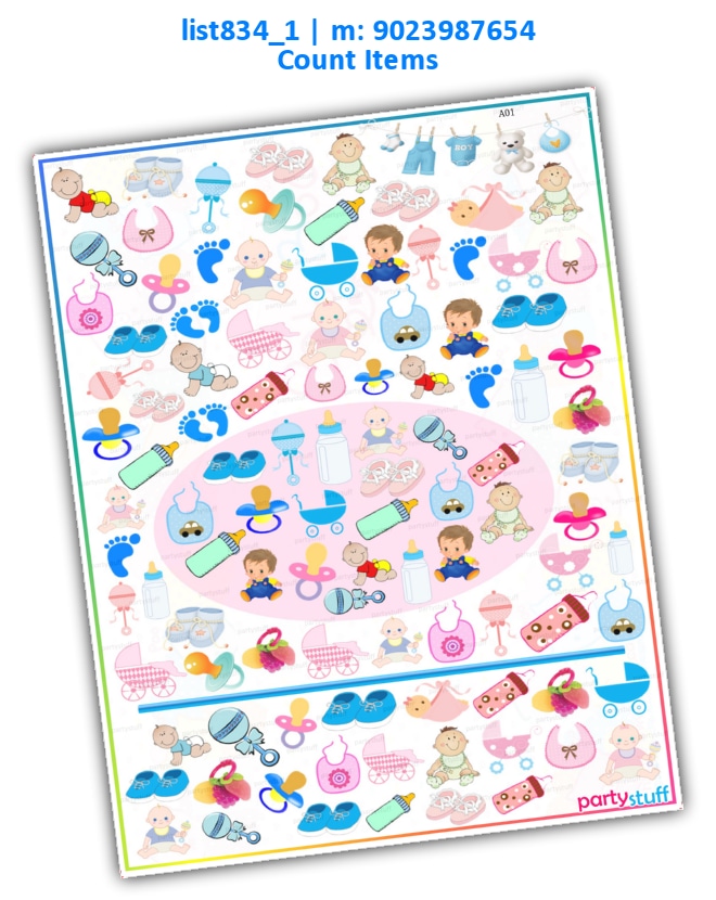 Baby Shower Count Items | Printed list834_1 Printed Paper Games