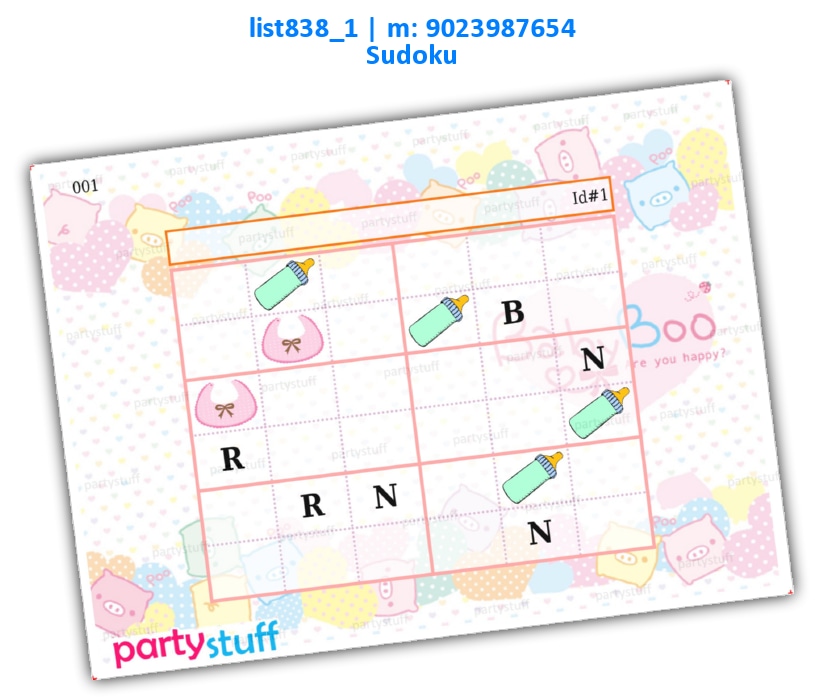 Baby Shower Sudoku | Printed list838_1 Printed Paper Games