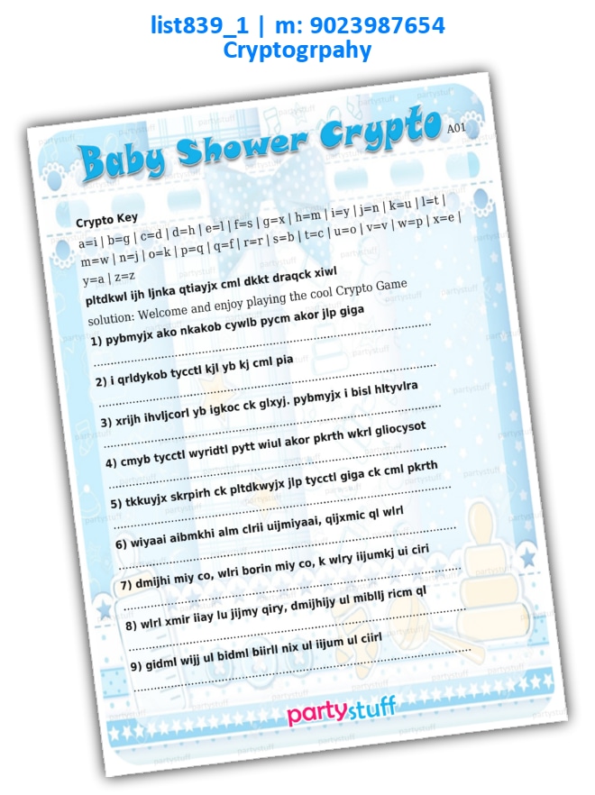 Baby Shower Cryptography | Printed list839_1 Printed Paper Games
