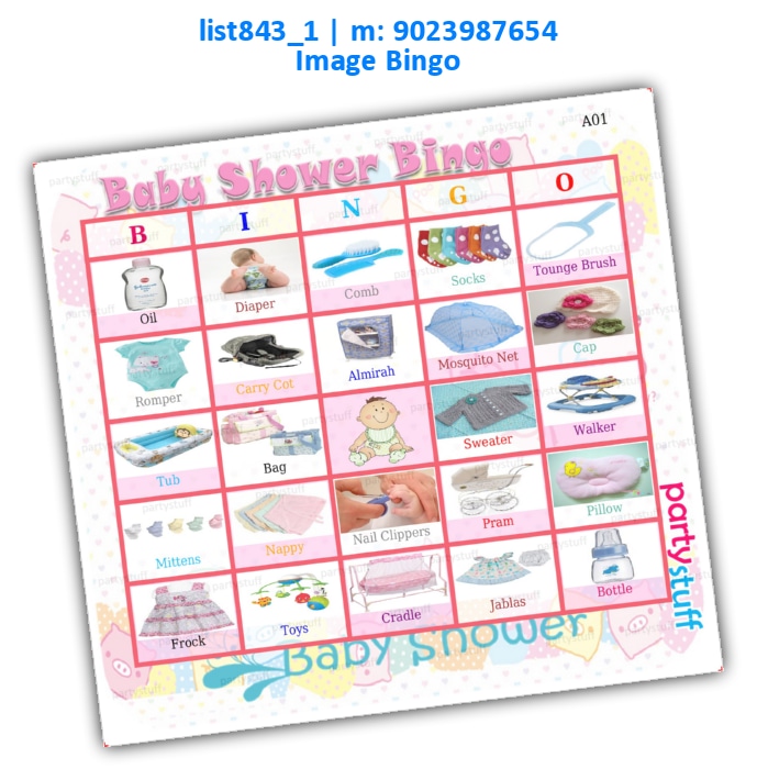 Baby Shower Image Name Bingo | Printed list843_1 Printed Tambola Housie