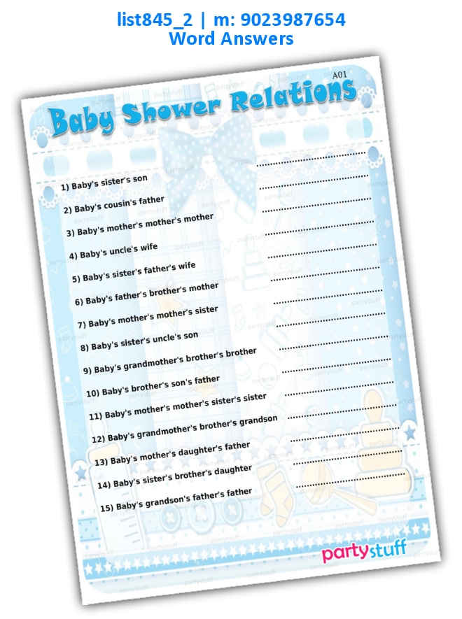 Baby Shower Relative Answer | PDF list845_2 PDF Paper Games