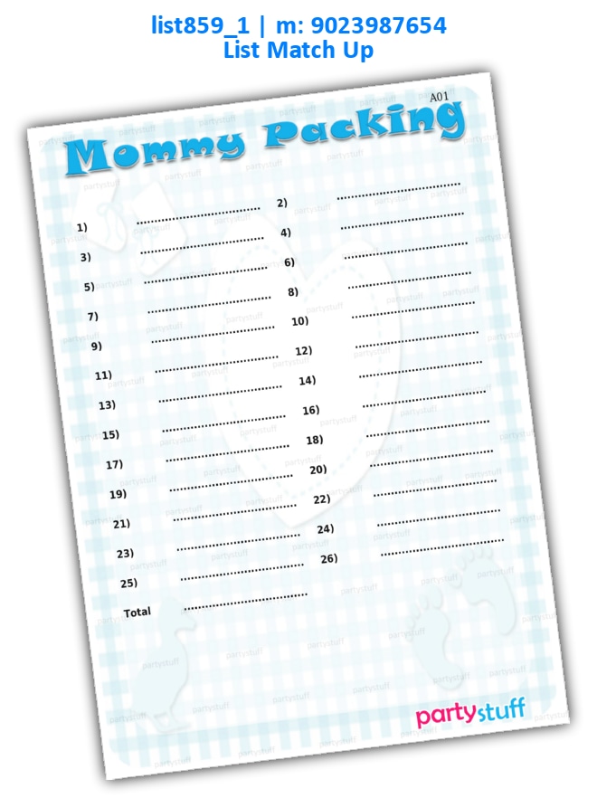 Baby Shower Mommy Packing Items | Printed list859_1 Printed Paper Games
