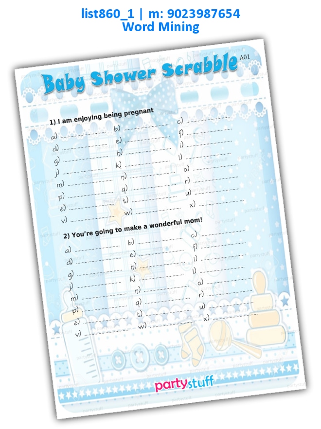 Baby Shower Scrabble | Printed list860_1 Printed Paper Games