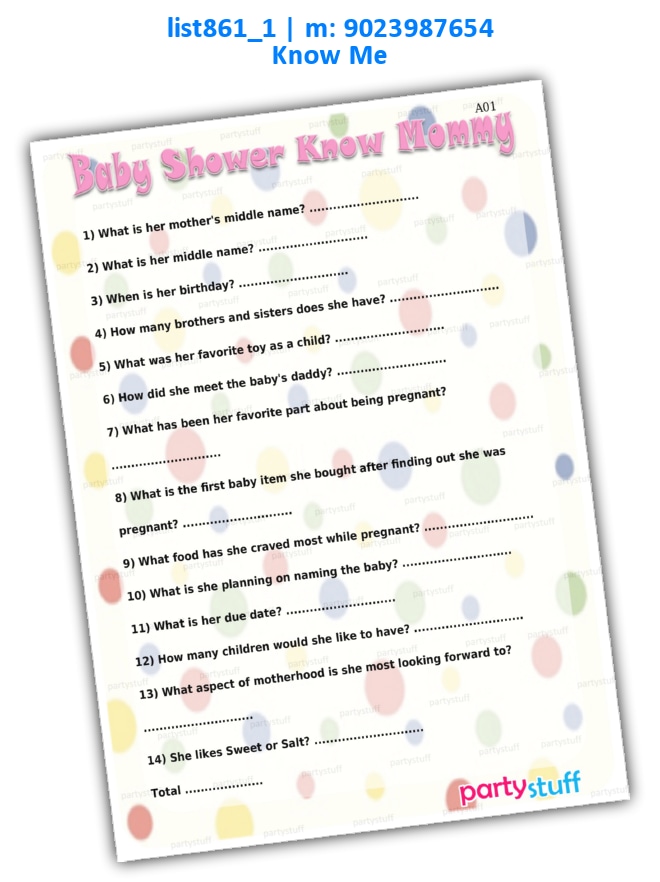 Baby Shower Know Mommy | Printed list861_1 Printed Paper Games