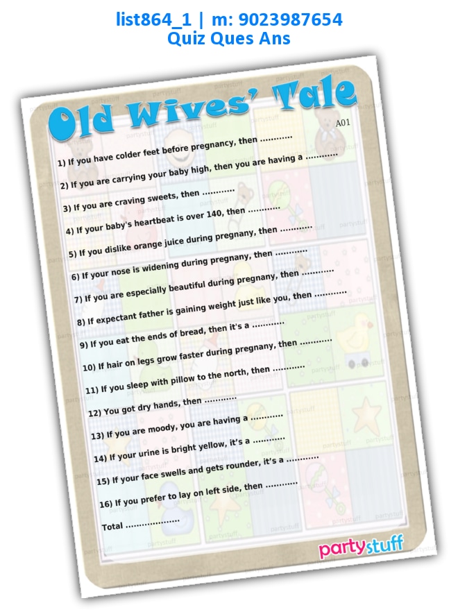 Old Wives Tale | Printed list864_1 Printed Paper Games