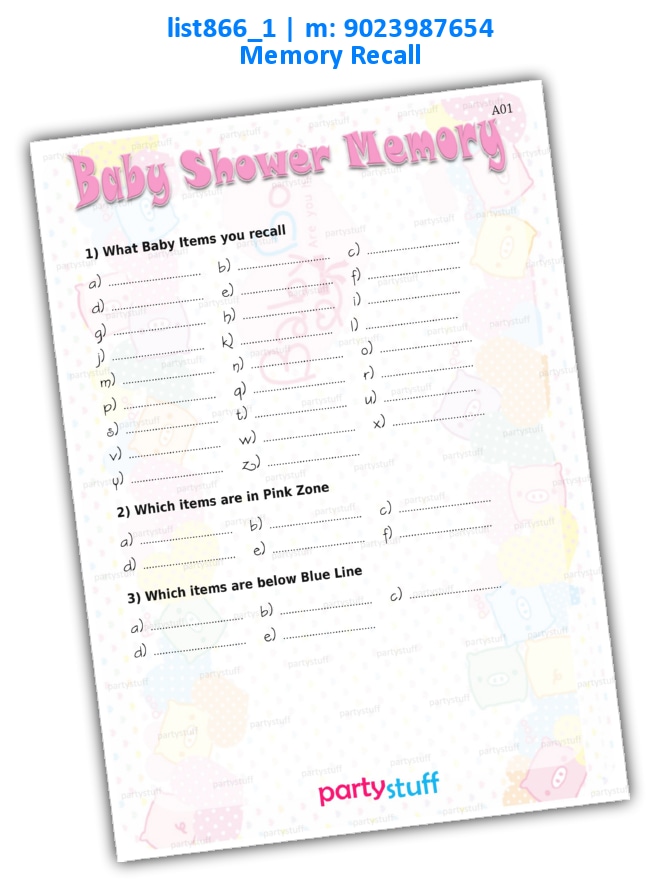 Baby Shower Memory list866_1 Printed Paper Games