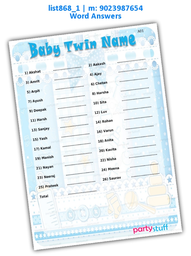Baby Twin Names | Printed list868_1 Printed Paper Games
