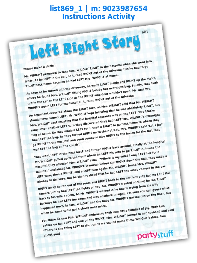 Left Right Baby Shower Story list869_1 Printed Activities