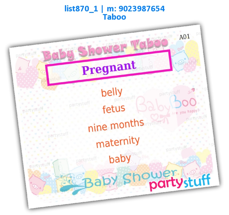 Baby Shower Taboo | Printed list870_1 Printed Paper Games