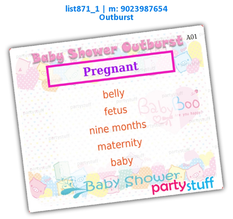Baby Shower Outburst | Printed list871_1 Printed Paper Games