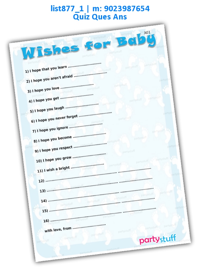 Wishes for Baby list877_1 Printed Paper Games