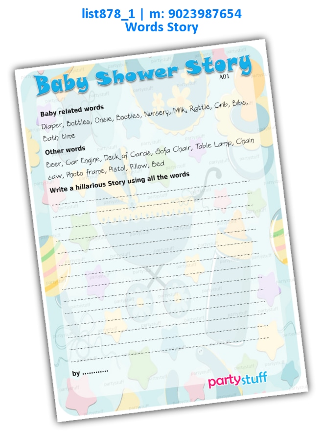 Baby Shower Words Story | Printed list878_1 Printed Paper Games