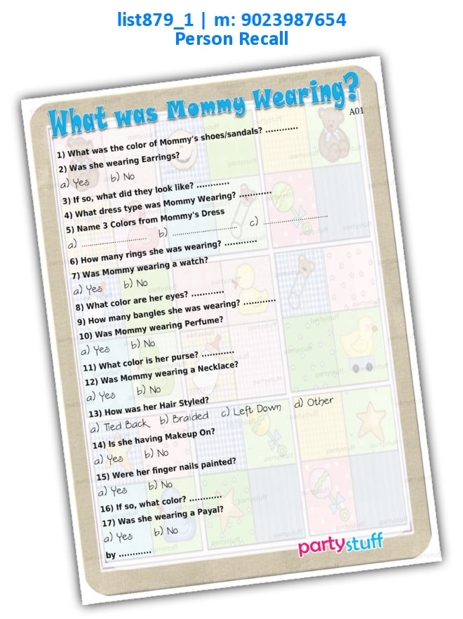 What was Mommy Wearing | Printed list879_1 Printed Paper Games